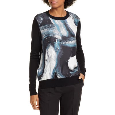 Dvf Bronson Brushstroke Print Silk & Wool Sweater, Black