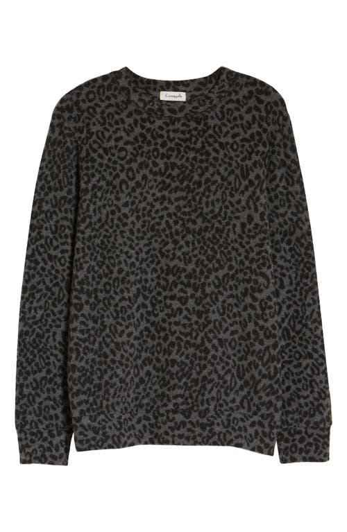 Loveappella Brushed Leopard Print Long Sleeve Crewneck Top In Gray/black