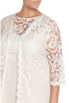 Adrianna Papell Lace Bodice Sheath Dress & Long Jacket (Plus Size