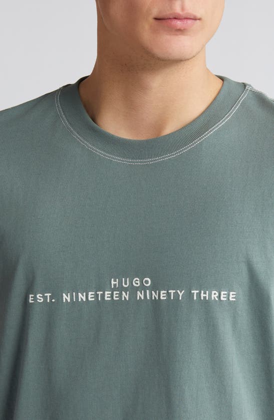 Shop Hugo Boss Hugo Dribes Embroidered Logo Recycled Cotton T-shirt In Dark Green