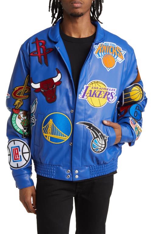 JEFF HAMILTON NBA Collage Faux Leather Jacket in Royal