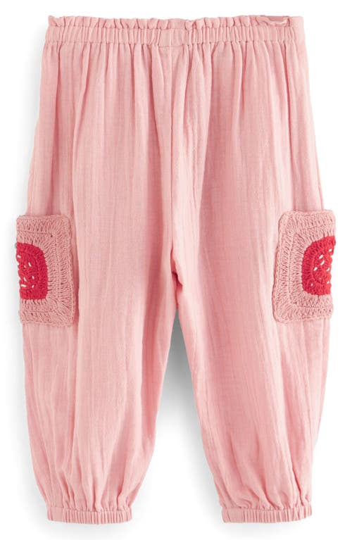 Shop Next Kids' Strawberry Crochet Accent Cotton Drawstring Pants In Pink Strawberry