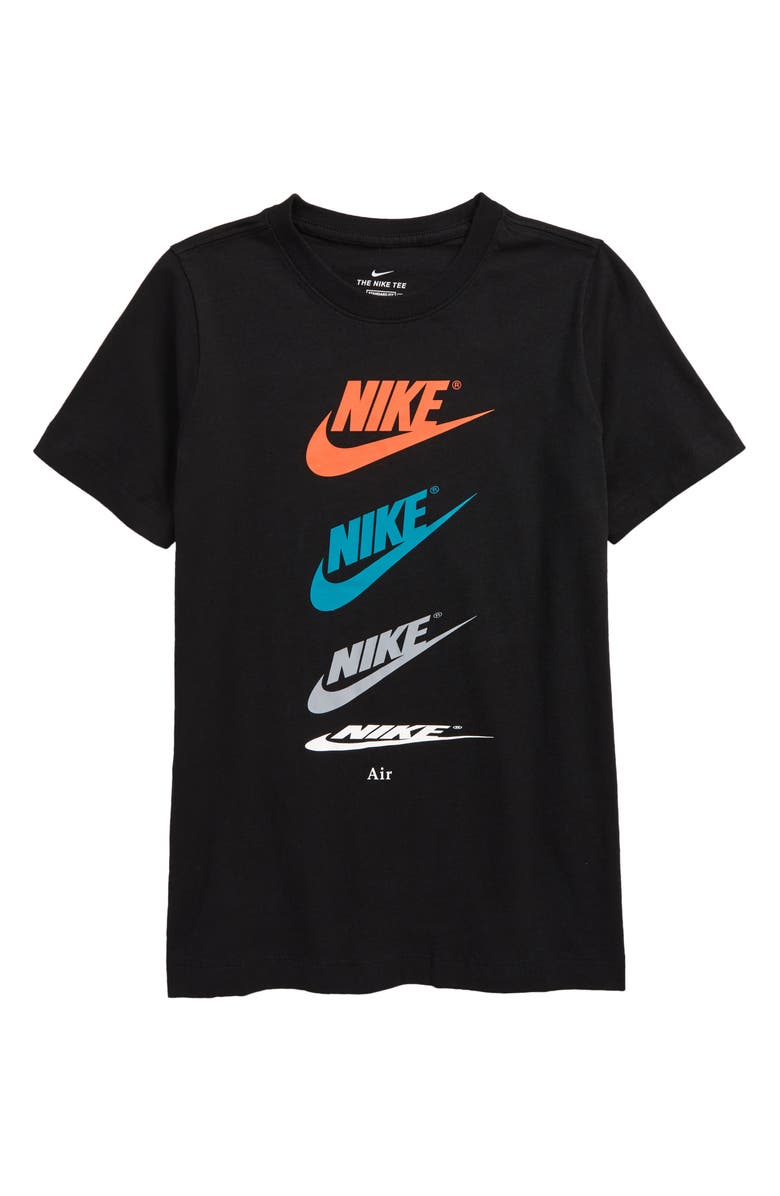NIKE Kids' Cascading Futura Air Graphic Tee, Main, color, BLACK