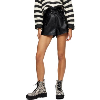 Topshop Belted Faux Leather Shorts, US (fits like 0-2) - Black