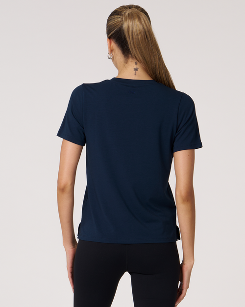 Shop Rebody Active Rebody Essentials Short Sleeve Top In Navy