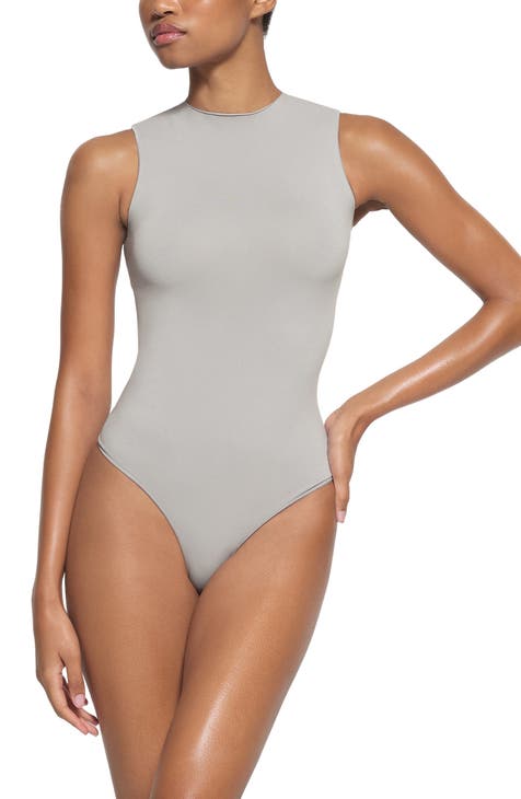 Grey Body Print Mesh High Rise Sleeveless Bodysuit
