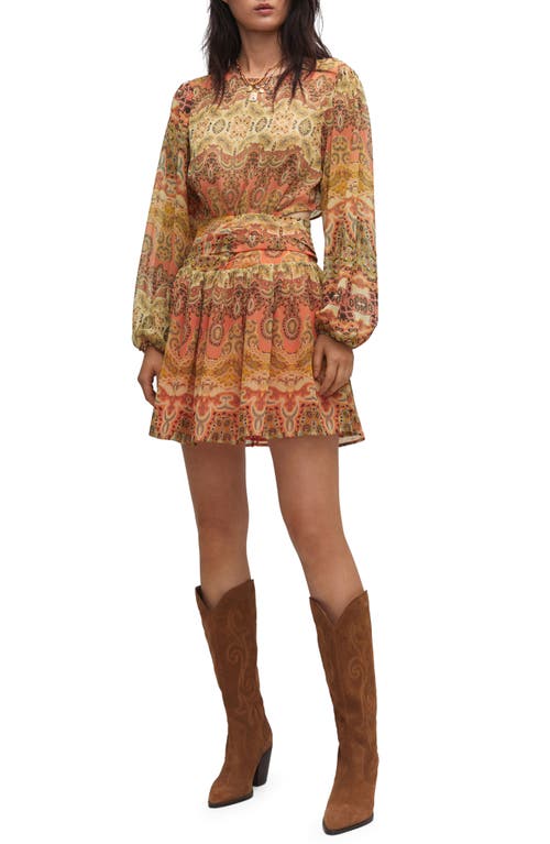 MANGO Print Side Cutout Long Sleeve Minidress in Mustard at Nordstrom, Size 2