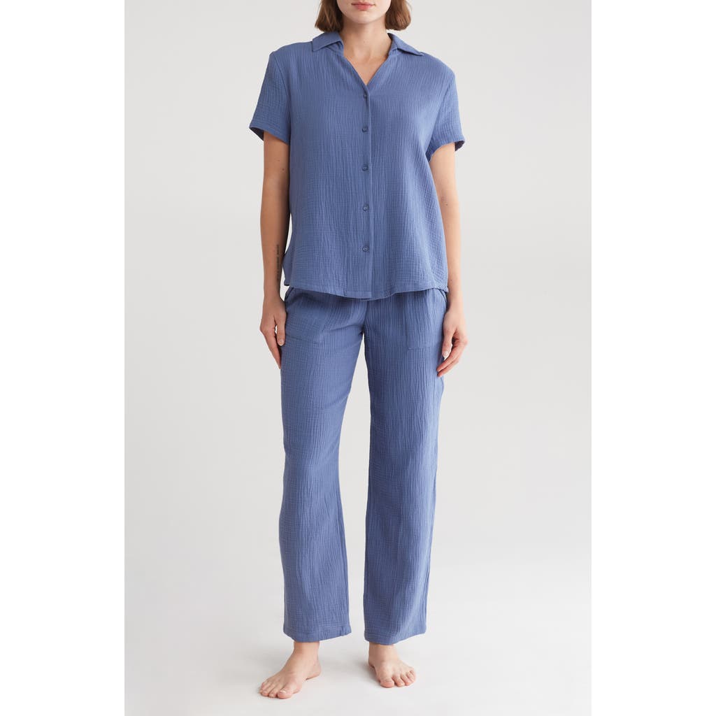 Jaclyn Cotton Gauze Pajamas In Gray Blue