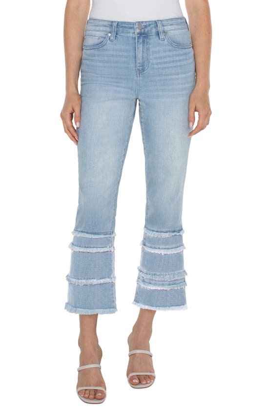 Shop Liverpool Los Angeles Hannah Frayed Tiered Crop Flare Jeans In Clarkdale