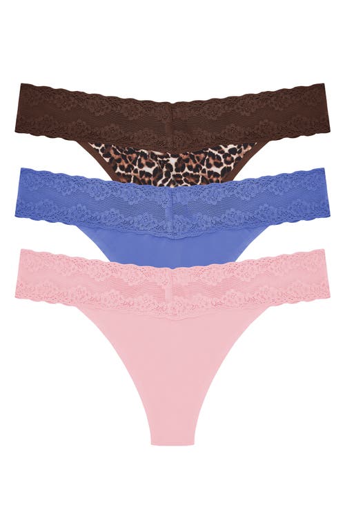 Bliss 3-Pack Perfection Lace Trim Thongs in Peony Pack