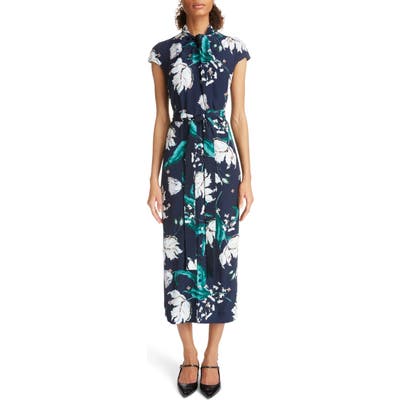Erdem Embellished Floral Print Woven Dress, US / 10 UK - Blue