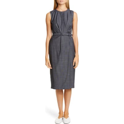 Lafayette 148 New York Jude Belted Faux Wrap Wool Blend Dress, Blue