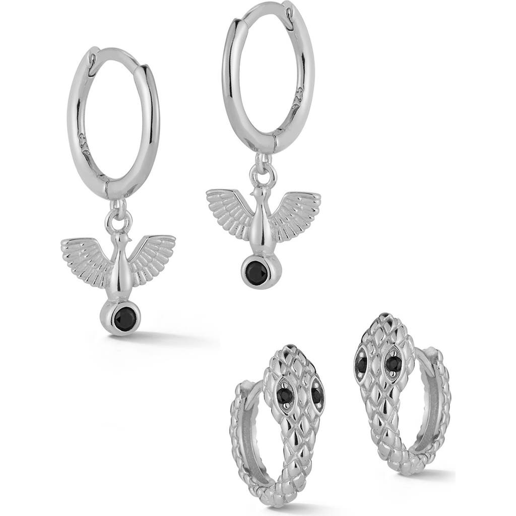Glaze Jewelry Cz Huggie Hoop Earrings Set In Silver