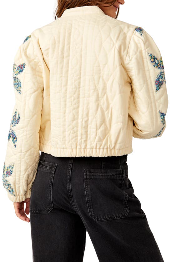Shop Free People Quinn Floral Accent Quilted Crop Jacket In Teal Combo/dnu