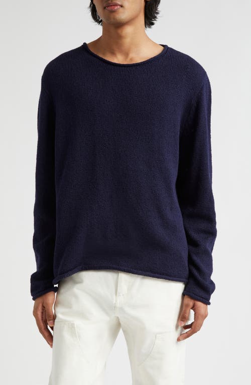Gender Inclusive Roll Neck Cotton Sweater in Navy
