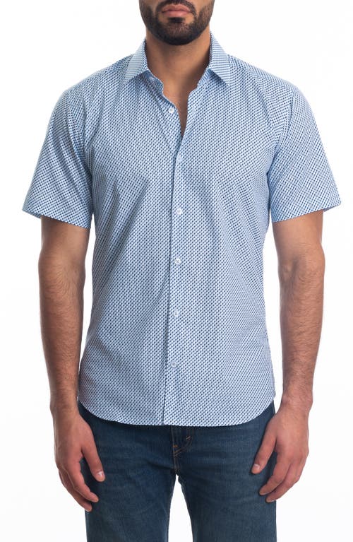 Jared Lang Trim Fit Short Sleeve Cotton Button-Up Shirt in White N Blue