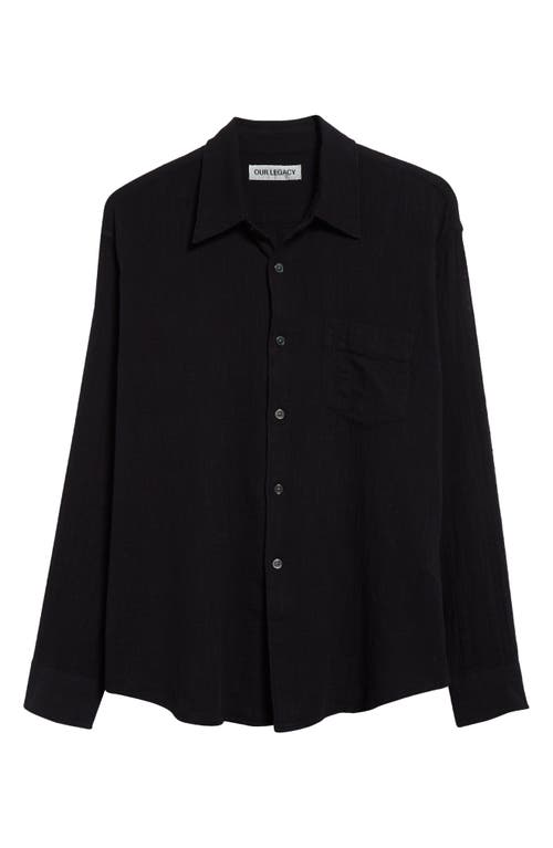 Our Legacy Classic Black Silk Shirt With Contrasting Button Closure In Washed Black Air Cotton