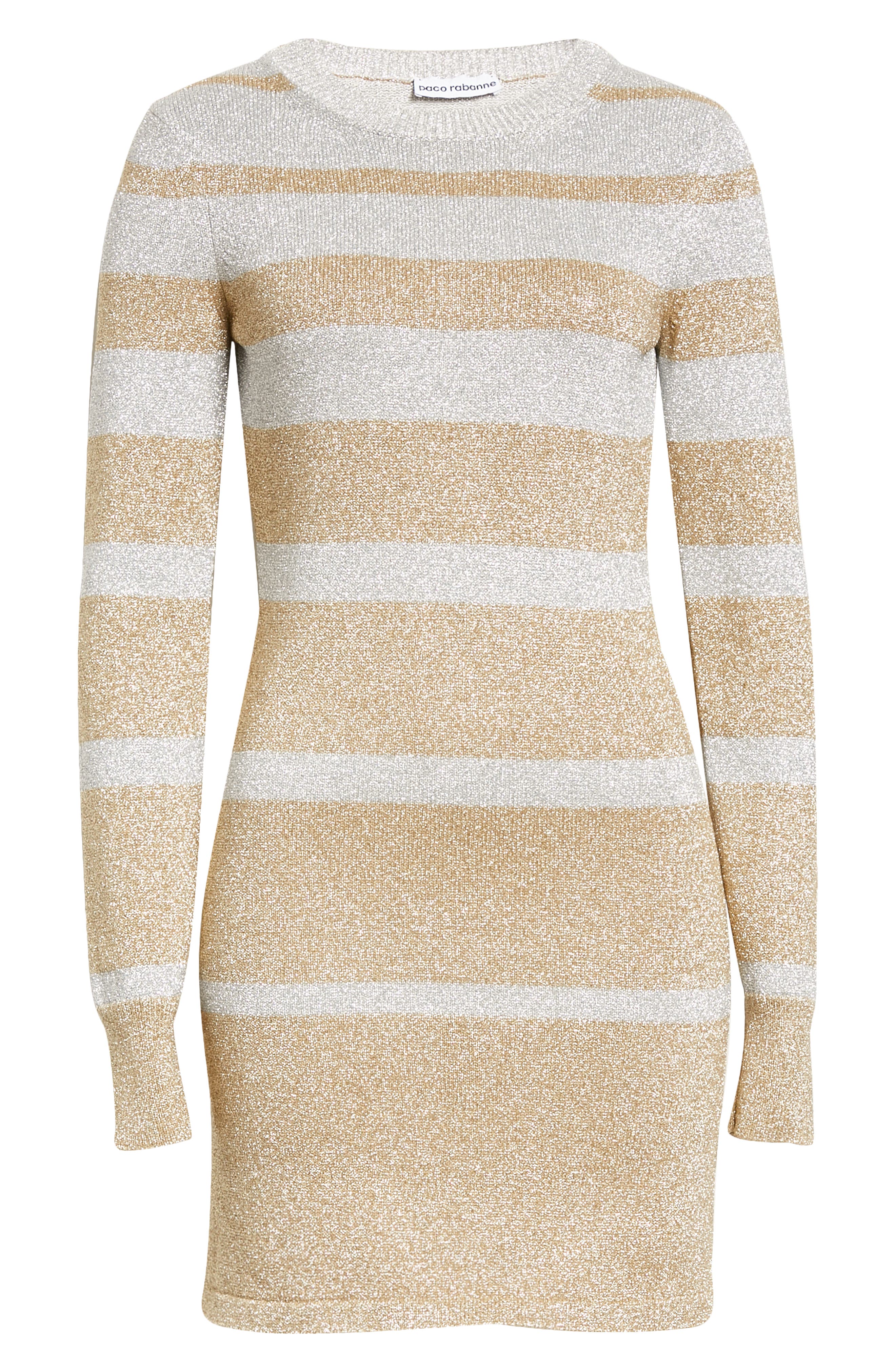 paco rabanne Metallic Variegated Stripe Long Sleeve Sweater Dress in Gold/Silver  | Smart Closet