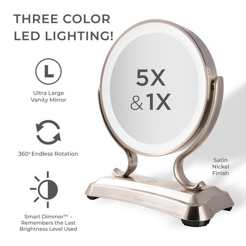 Zadro Glamour Lighted Makeup Mirror With 5x/1x Magnification In Satin Nickel
