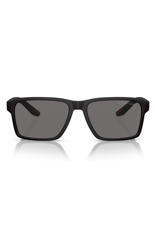 58mm Polarized Rectangular Sunglasses in Rubber Black