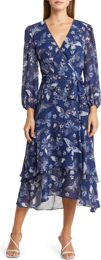 Eliza j faux 2025 wrap midi dress