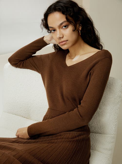 Lilysilk V-neck Ultra-fine Merino Wool Sweater In Brown