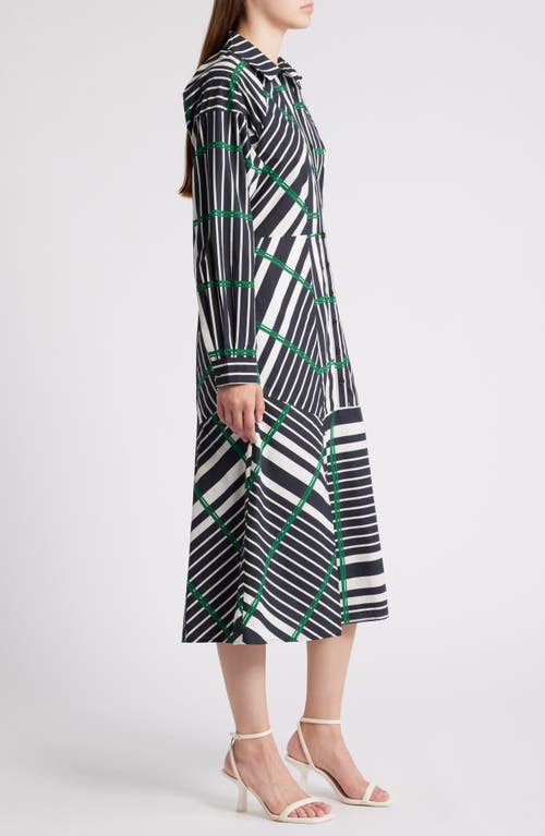 Shop Du Paradis Hazel Long Sleeve Midi Shirtdress In Black White Multi Stripe