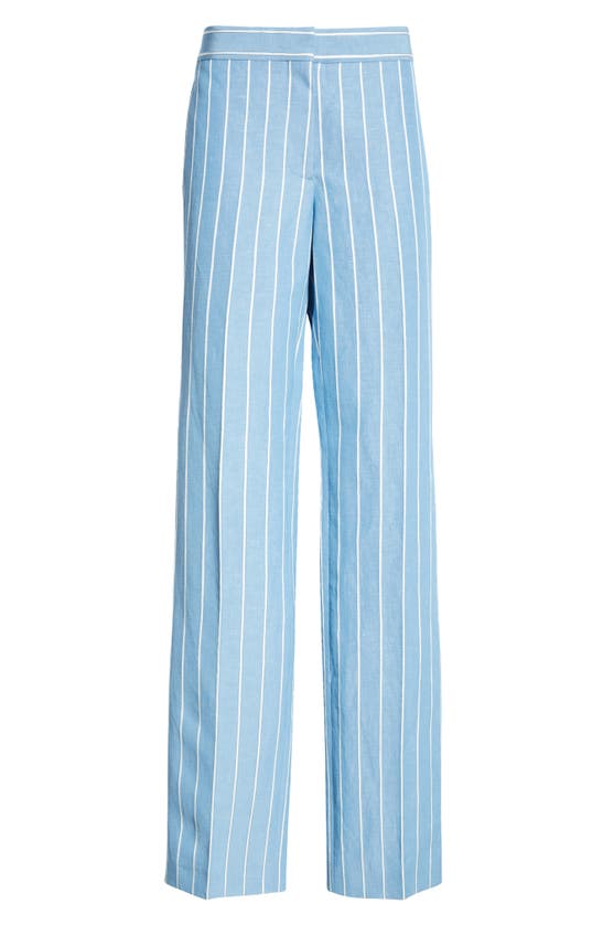 Shop Stella Mccartney Pinstripe Straight Leg Trousers In Blue/ White