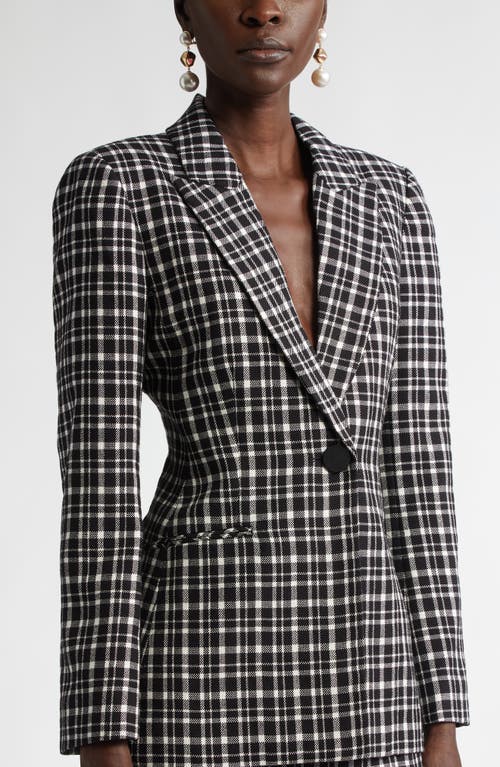 Shop Carolina Herrera Plaid Wool Blend Blazer In Black/white