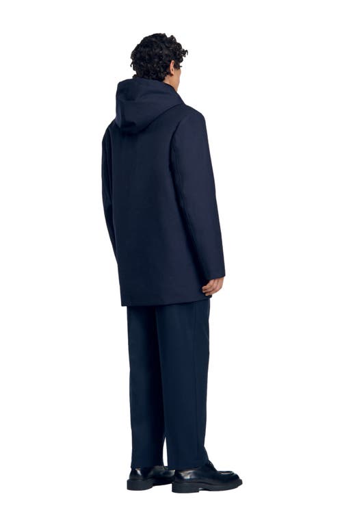 Sandro Hooded Parka With Zip In Navy Blue