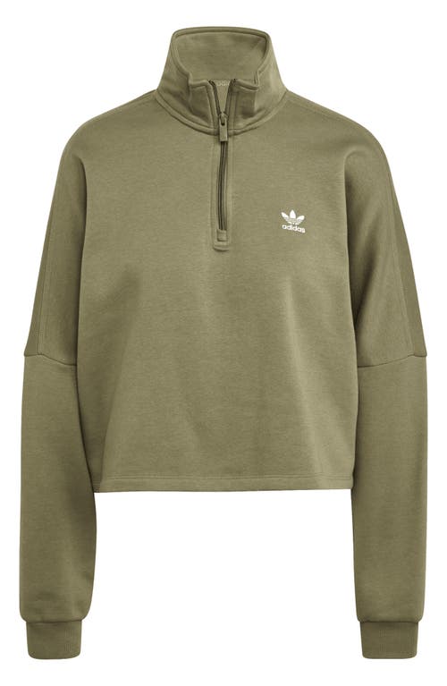 Shop Adidas Originals Essentials Half Zip Sweatshirt In Olive Strata