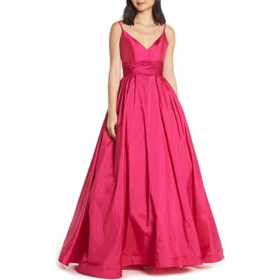 MAC Duggal V-Neck Satin Evening Dress, Pink