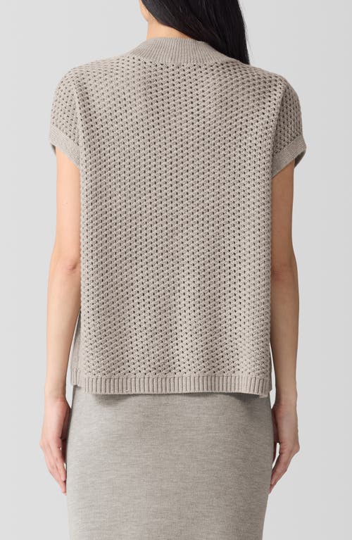 Shop Eileen Fisher Open Stitch Mock Neck Short Sleeve Wool Sweater In Dove