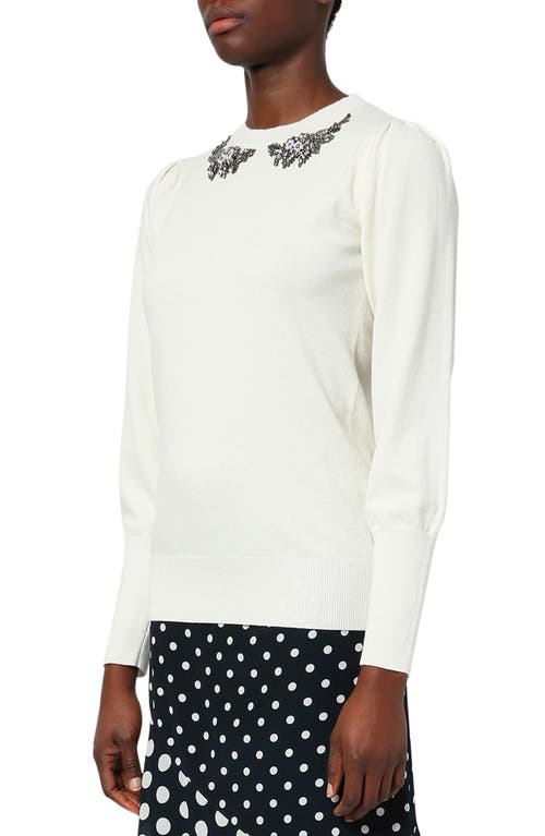 Erdem Colleen Imitation Pearl Embellished Wool & Cashmere Sweater in Ivory