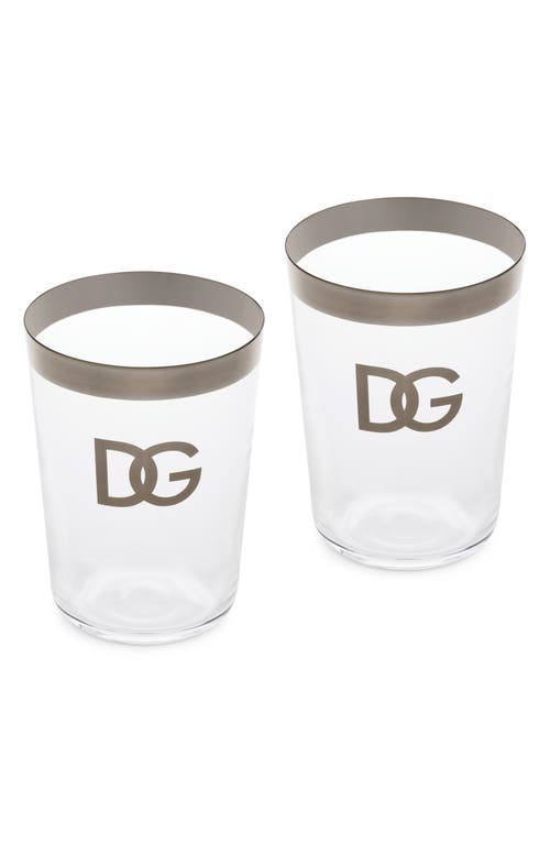 Shop Dolce & Gabbana Dolce&gabbana Dg Logo Set Of 2 Soft Drinks Glasses In Trasp/silver