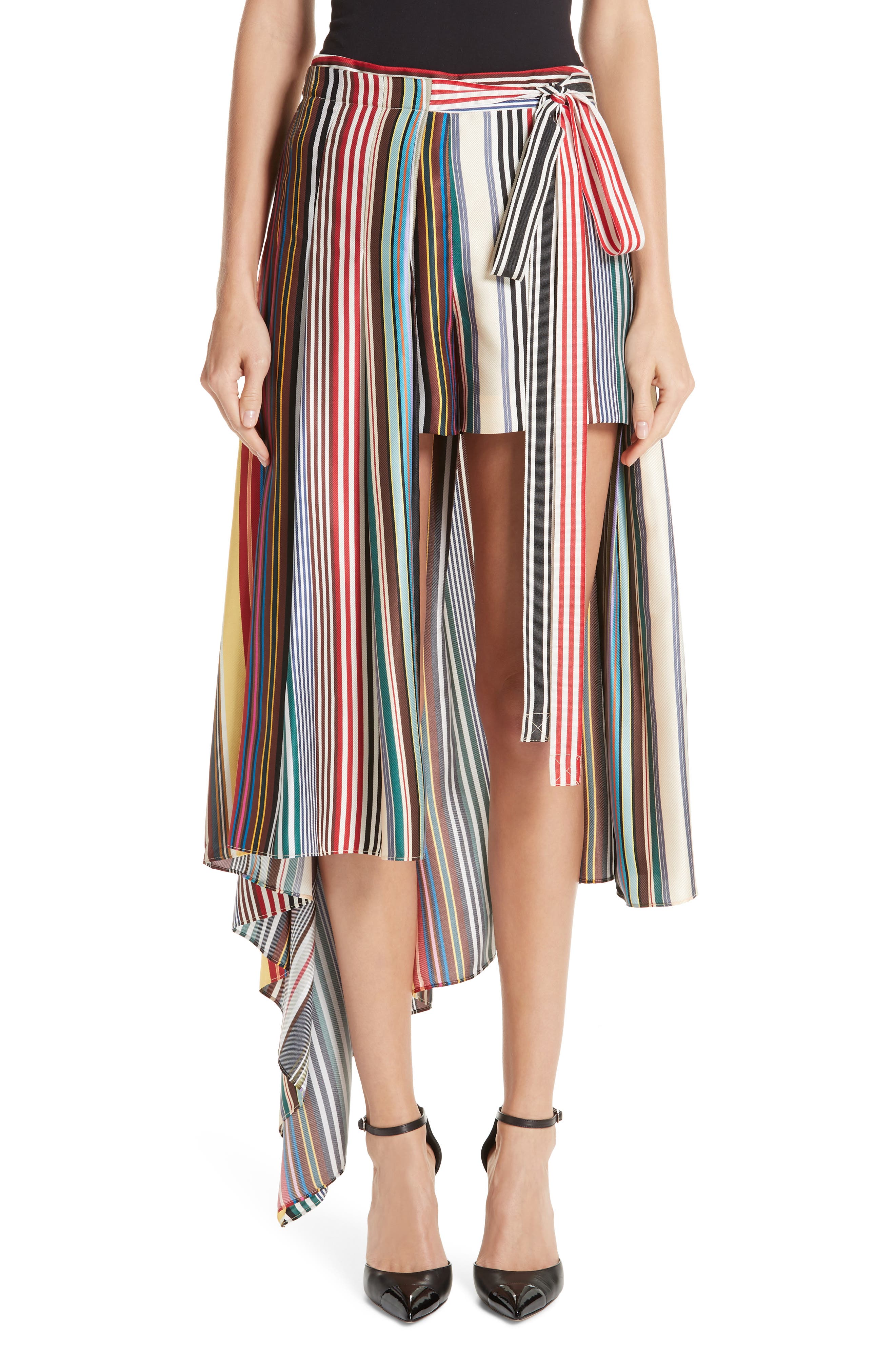 Monse Shorts Stripe Silk Shorts with Overskirt