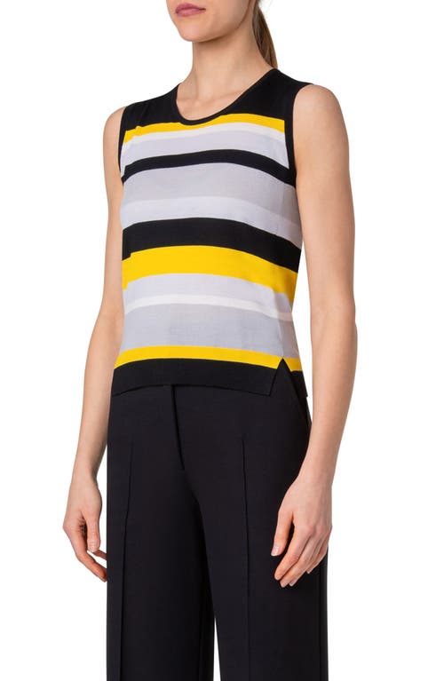 Akris Punto Multicolor Stripe Merino Wool Sweater Tank In Black-yellow-tin