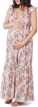 Ingrid + Isabel Women's Maternity Ruffle Sleeve Tiered Maxi Dress