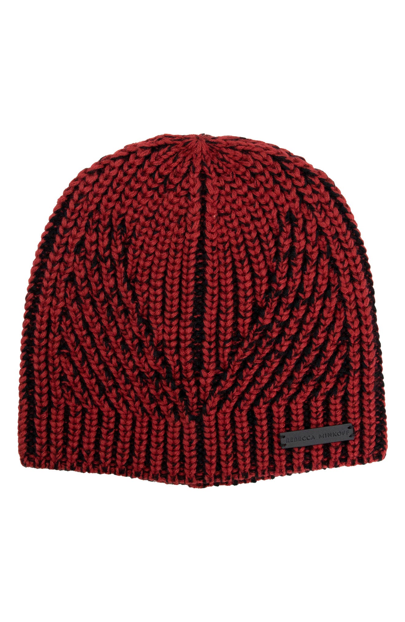 Rebecca Minkoff Two-Tone Rib Beanie in Red Dahlia at Nordstrom