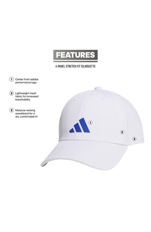 Shop Adidas Originals Adidas Pregame Stretch Tripe Stripe Snapback Cap In White/semi Lucid Blue