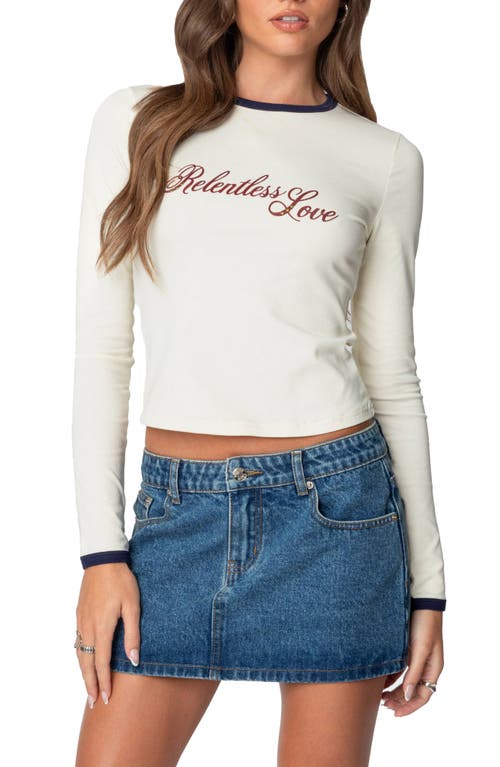 Edikted Relentless Long Sleeve Ringer Graphic T-shirt In Cream