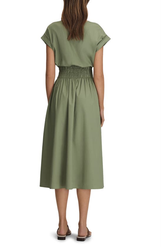 Shop Reiss Lena Shirred Waist Cotton Midi Dress In Green
