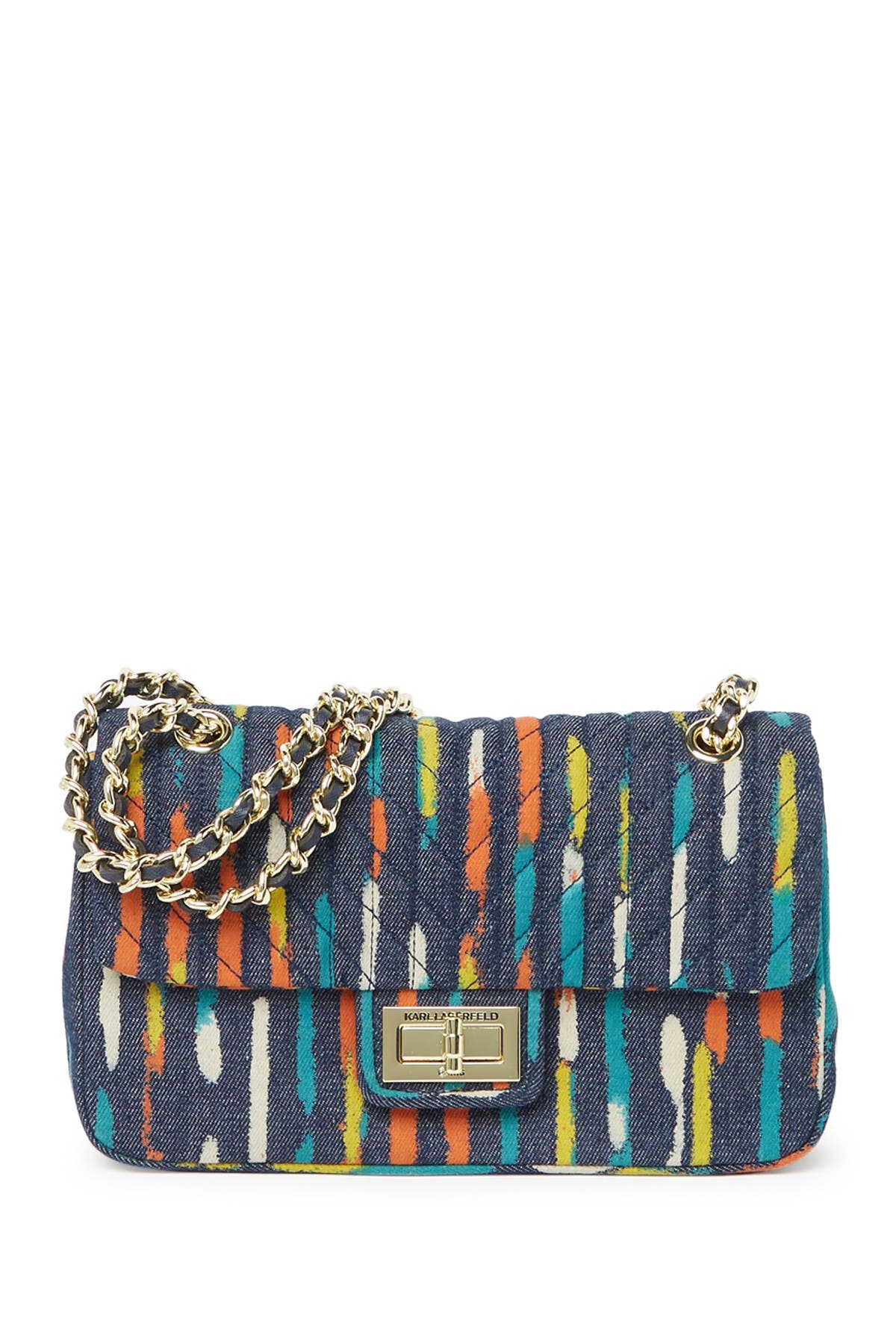 Karl Lagerfeld Large Agyness Striped Shoulder Bag In Denim Mult | ModeSens