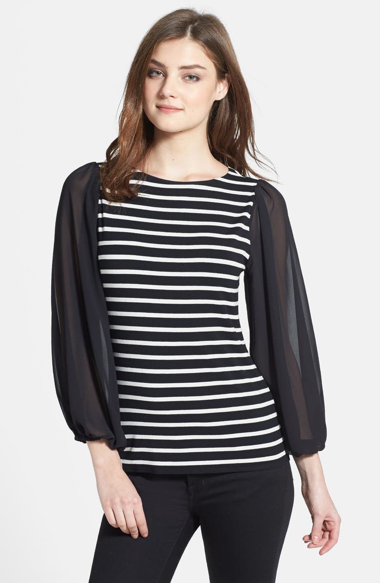Vince Camuto Chiffon Sleeve Stripe Knit Top | Nordstrom