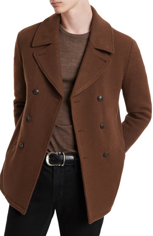 John Varvatos Carlos Wool Blend Peacoat in Earth Brown 