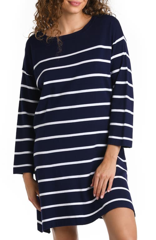 La Blanca Stripe Boat Neck Cover-Up Tunic in Indigo at Nordstrom, Size Small