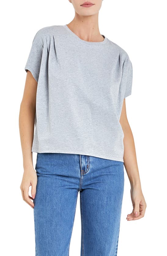 Shop English Factory Pleat Shoulder T-shirt In Heather Grey