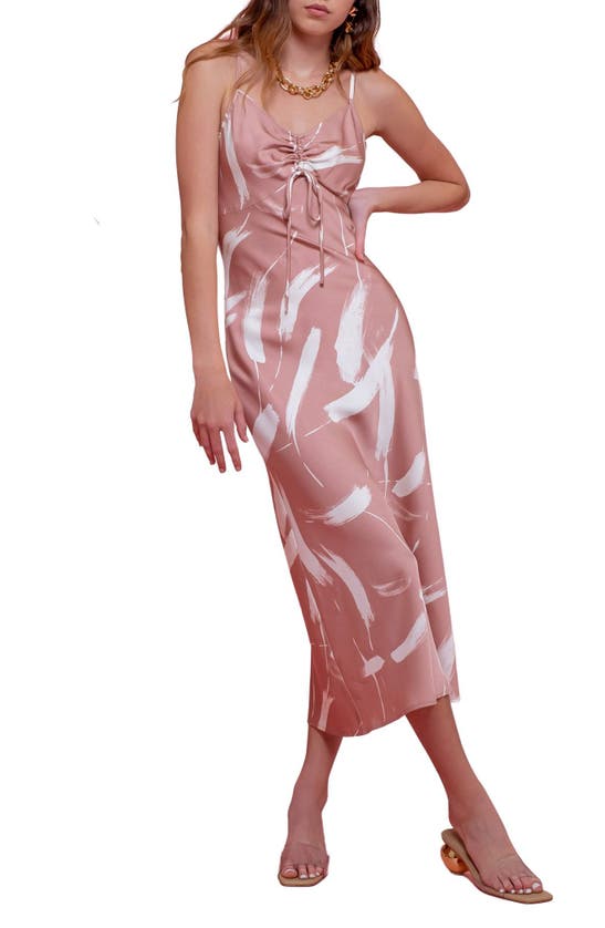 Blu Pepper Brushstroke Satin Midi Dress In Rose