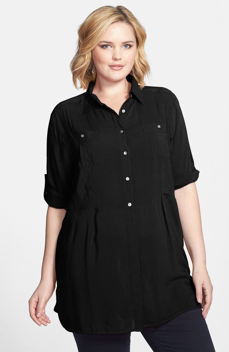 Sandra Ingrish Button Tab Sleeve Tunic (Plus Size) | Nordstrom