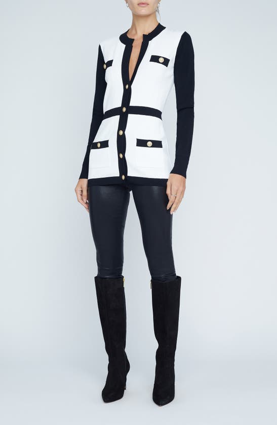 Shop L Agence Clover Textured Stripe Contrast Cardigan In White/ Black